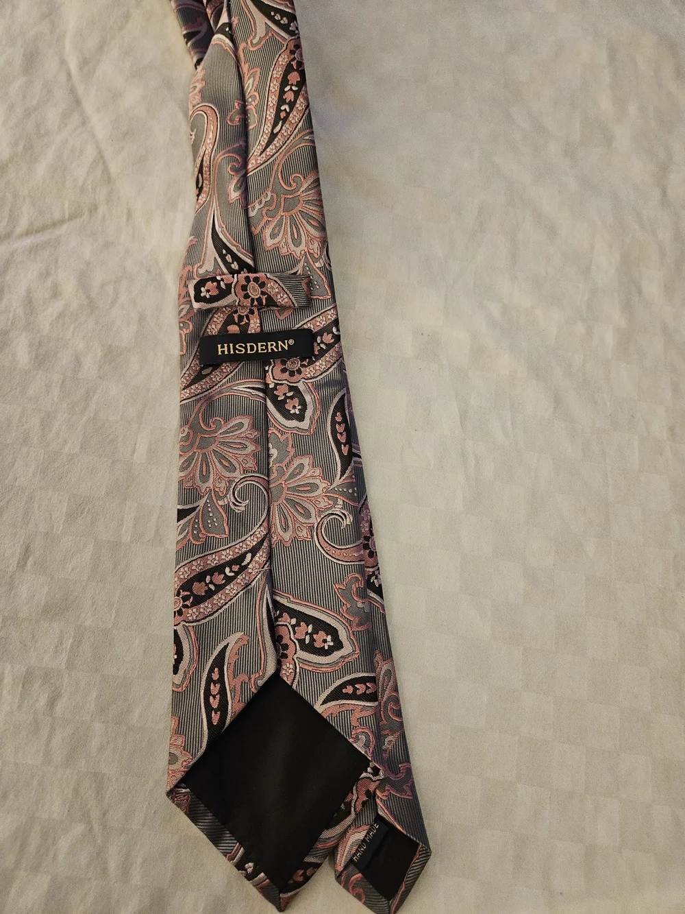 HISDERN Gray and Pink Paisley Silk-Blend Tie